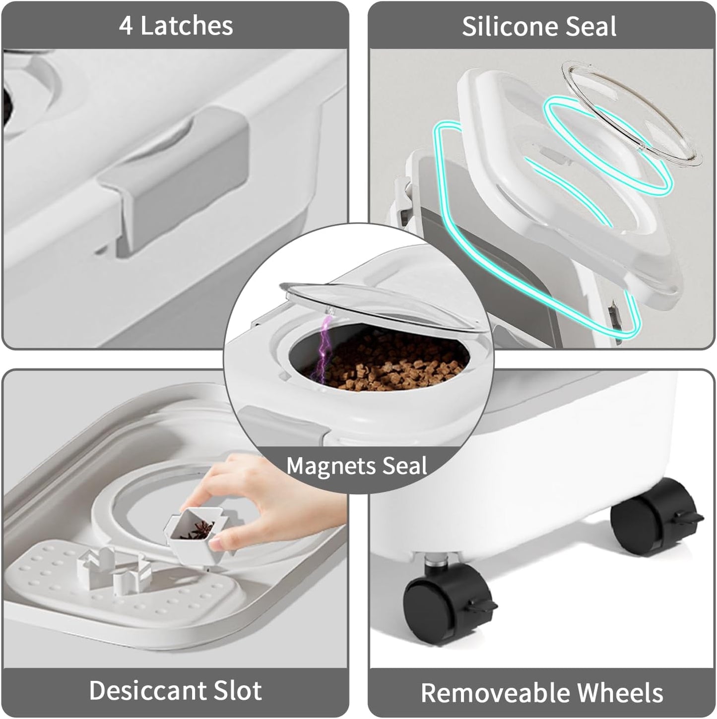 25 Lbs Dog Food Storage Container, Collapsible Dog Food Container with Scoop for Pet/Dog/Cat/Bird Food,Keep Dry Food Fresh,Easy to Move (White)