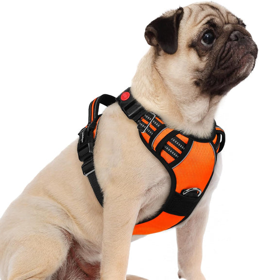 rabbitgoo Dog Harness Small Sized, No Pull Dog Vest with 3 Buckles, Adjustable Soft Padded Pet Harness with Easy Control Handle and Reflective Strips, Orange, S