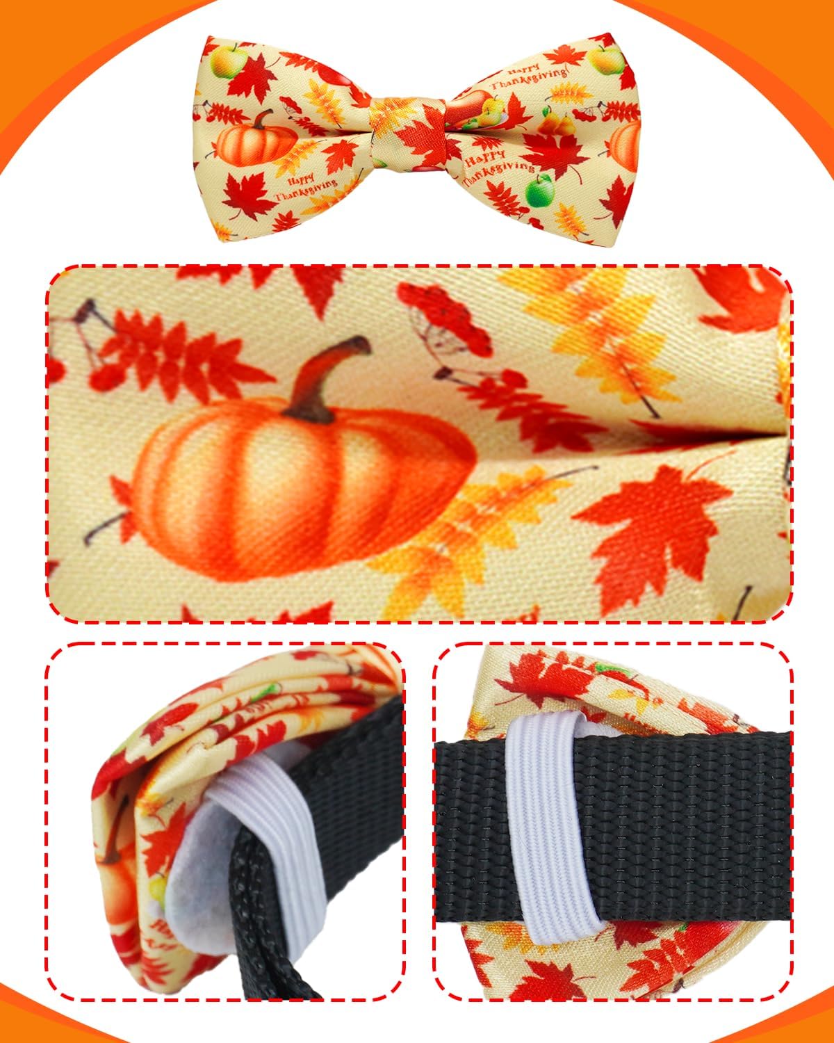 PET SHOW 10 Pack Thanksgiving Small Dog Bow Ties Sliding Collar Attachments Puppy Cats Pumpkin Turkey Patterns Bowties for Medium Dogs Fall Bowknots Party Holiday Pet Grooming Accessories(Small)