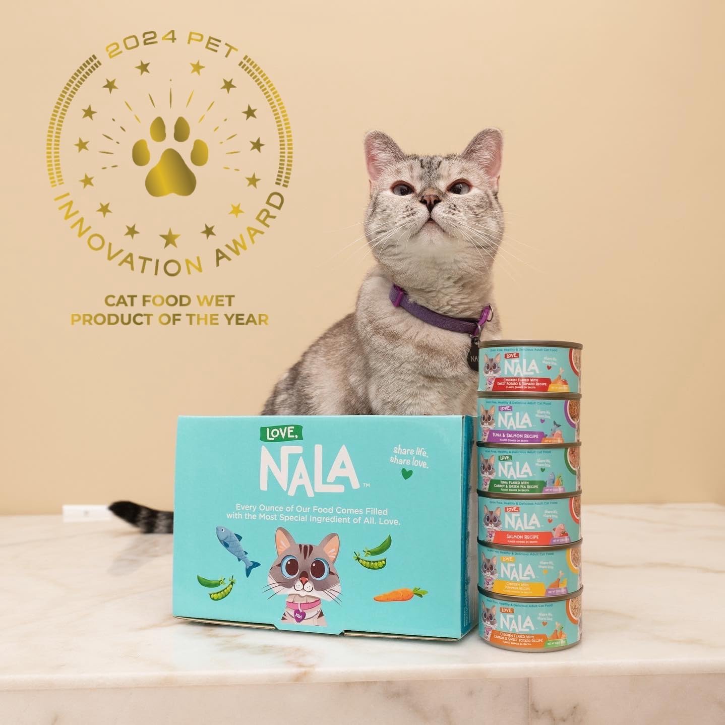 LOVE, NALA - Natural Adult Cat Wet Food - Pate Tuna, Carrot, & Salmon Recipe - Grain Free, Non-GMO, Digestive Fiber Blend, Minerals, Vitamins - 12 Pack 2.4 lbs.