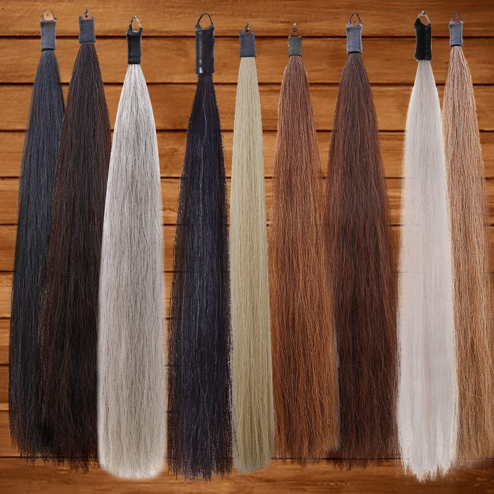 Horse Tail Extensions with Braided Horsehair Loop, Blunt Cut Bottom, 28-30 inches Long and 3/8 lb Weight