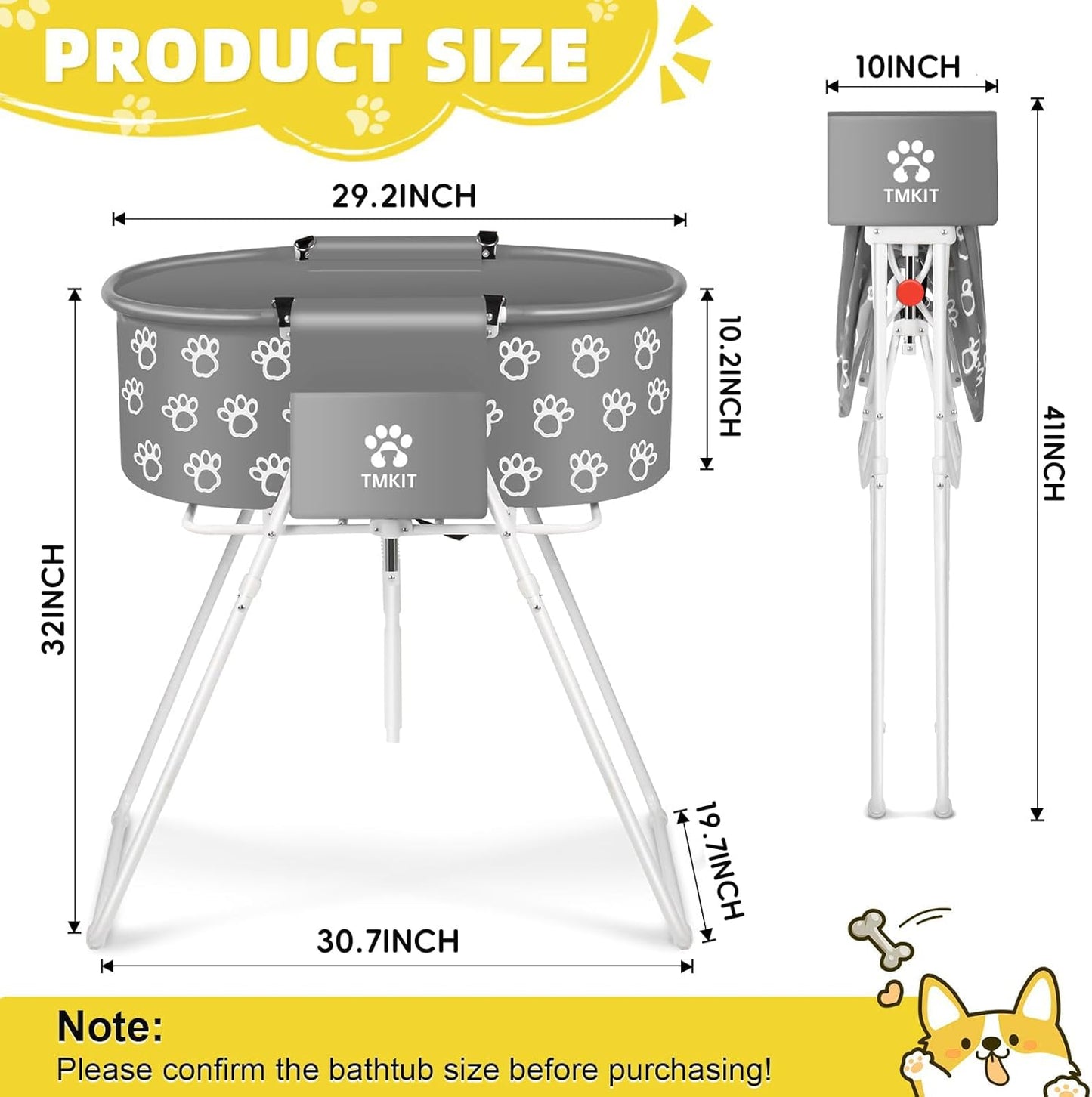 Dog Bathtub, Elevated Dog Bath Tub for Pet Bathing Shower and Grooming. Portable, Foldable with Safety Lock, Professional Pet Dog Washing Station for Small, Medium, Large Dogs Cats, No Backache