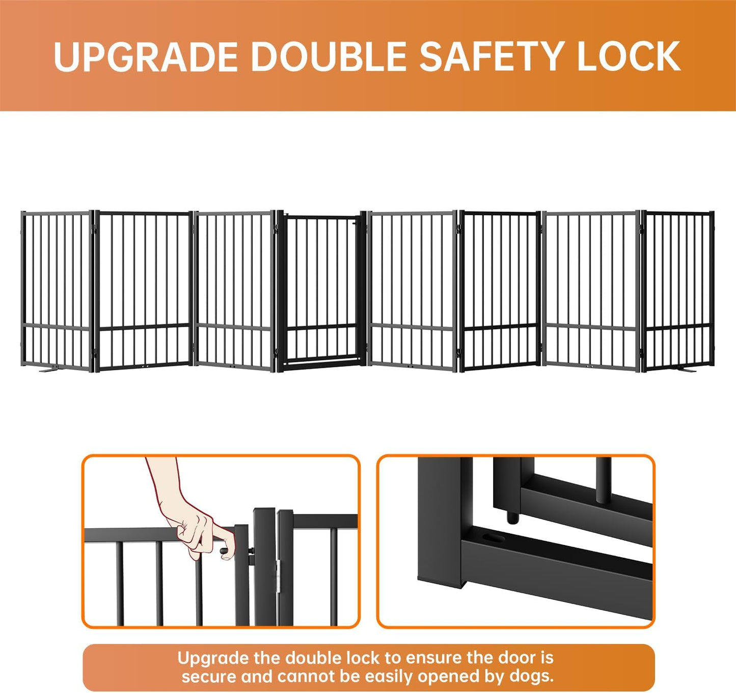 Full Metal Freestanding Dog Gate with Door, 32''Height Foldable Pet Dog Fence for Indoor & Outdoor, 8 Panels Extra Wide Free Standing TallDog Gates for Doorways,House,Stairs,Porch,Deck,Yard
