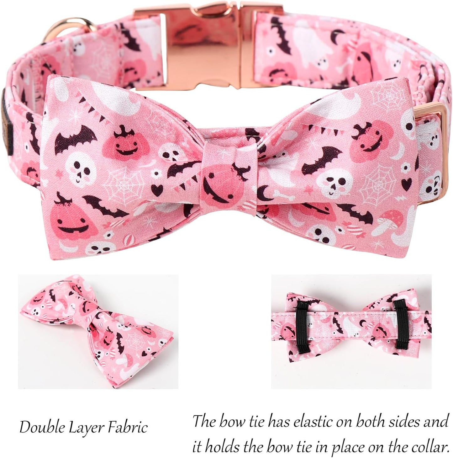 Lionet Paws Halloween Dog Collar, Cute Fall Pink Dog Collar for Medium Dogs, Adjustable Cotton Pumpkin Ghost Pet Collars for Small Medium Dogs