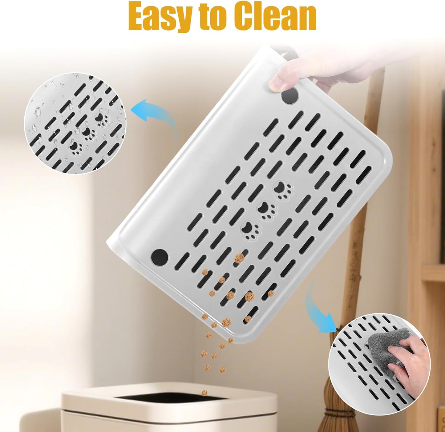 Cat Ramp for Litter Box Step, Stainless Steel Automatic Litter Box Ramp Cat Steps Mat with Filter Function, Double Layered Self Cleaning Cat Stairs with Storage Space for Litter Catcher (Grey)