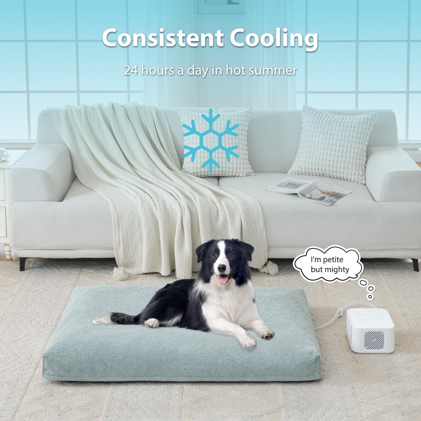 Pet Bed Cooling System, Consistent Cold Water Pad, No Refrigeration or Chemical Gel Needed, Machine Washable Bed, Ideal for Home and Crates (Cooling Green, 35" x 22")