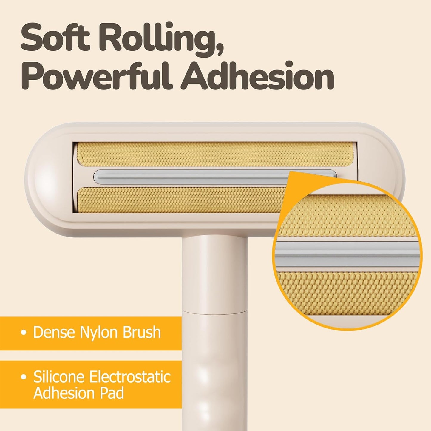 Reusable Pet Hair Remover - Lint Roller for Dog & Cat Fur - for Furniture, Carpet, Clothing - Detachable Handle (Apricot (Light Beige))