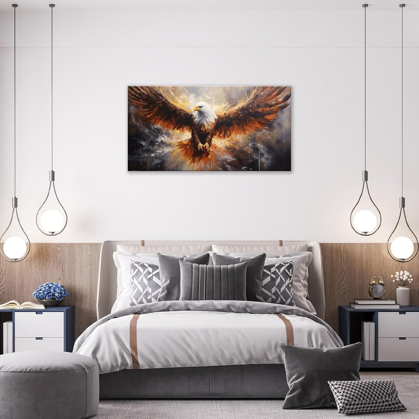 Bald Eagle Animal Large Canvas Flying Bird Wildlife Oversize Wall Art Living Room Big Wings Kitchen Pictures Framed Prints Aesthetics Wall Decor Painting Artwork for Bedroom Dining Office Home 60"x30"
