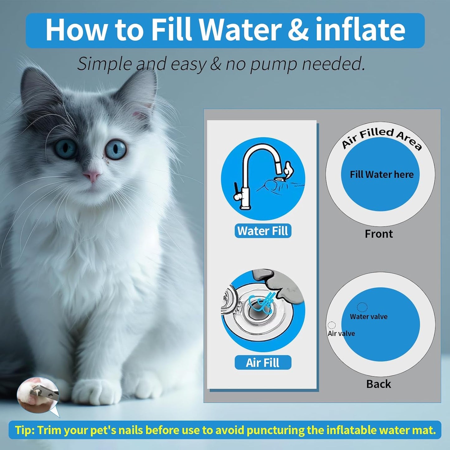 cat Cold pad, Portable Water-Filled cat and Dog, Interactive cat Toy, Suitable for All Kinds of Pets, Keeping Your Pets Cool in Summer