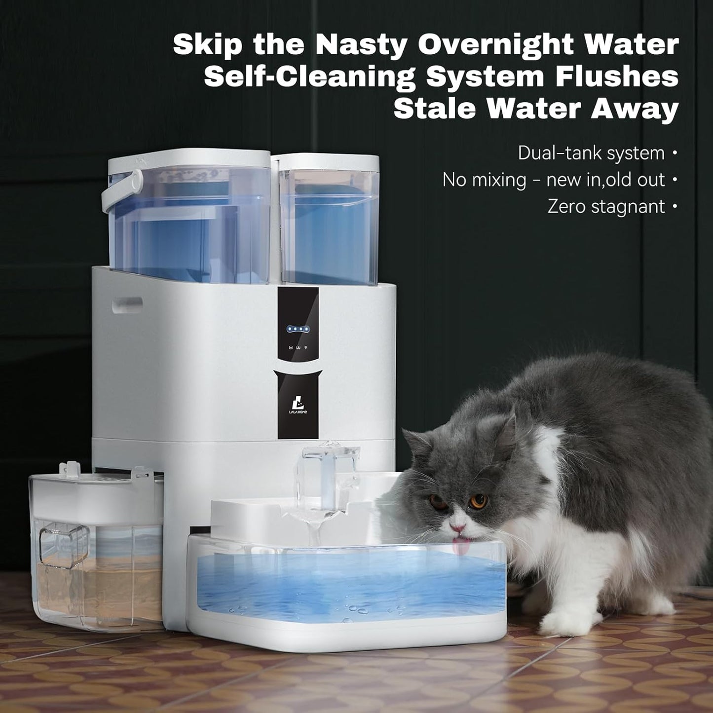 Daily Fresh Cat Water Fountain 10L/338oz Self Filling and Cleaning, Pet Water Dispenser with Filter System for Dogs, 5G Wi-Fi Smart Bowl Wastewater Separation & No Slimy with Quiet Pumps