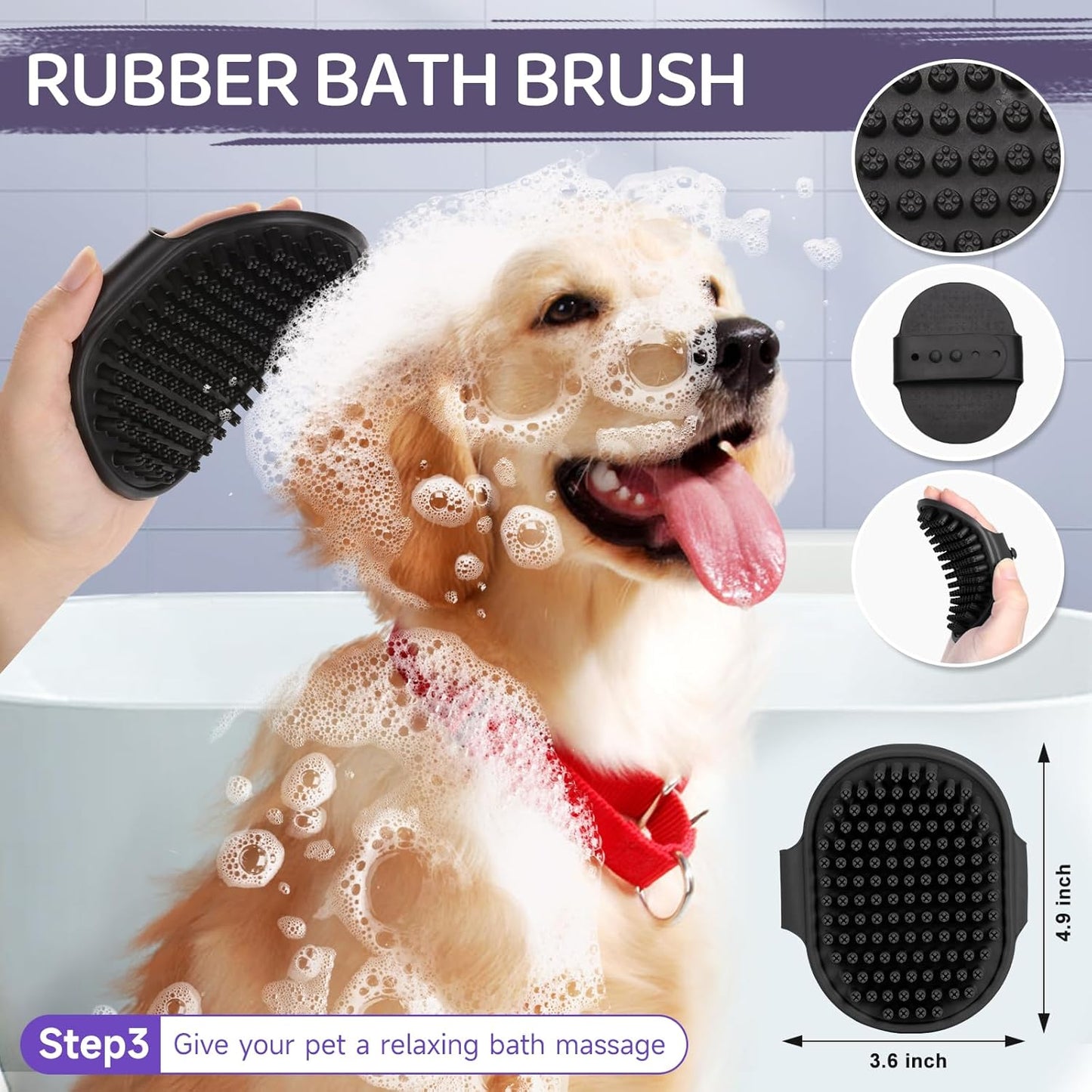 Dog Brush Kit – 3 PCS Grooming Set with Self-Cleaning Brush, Undercoat Rake & Pet Bath Brush. Great for Shedding, Tangles & Dirt Removal – Ideal for Long & Short Haired Dogs & Cats, Purple