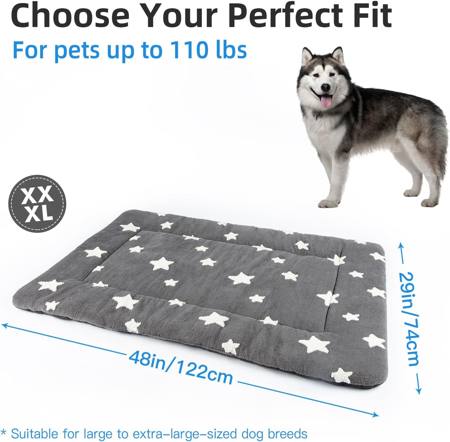 Mora Pets Dog Crate Pad Dog Bed Mat for XLarge Dogs Washable Thin Pet Kennel Pad for 48 inch Cage Ultra Soft Flat Puppy Mattress Cat Cushion for Cozy Sleeping Anti-Slip Grey 48 x 29