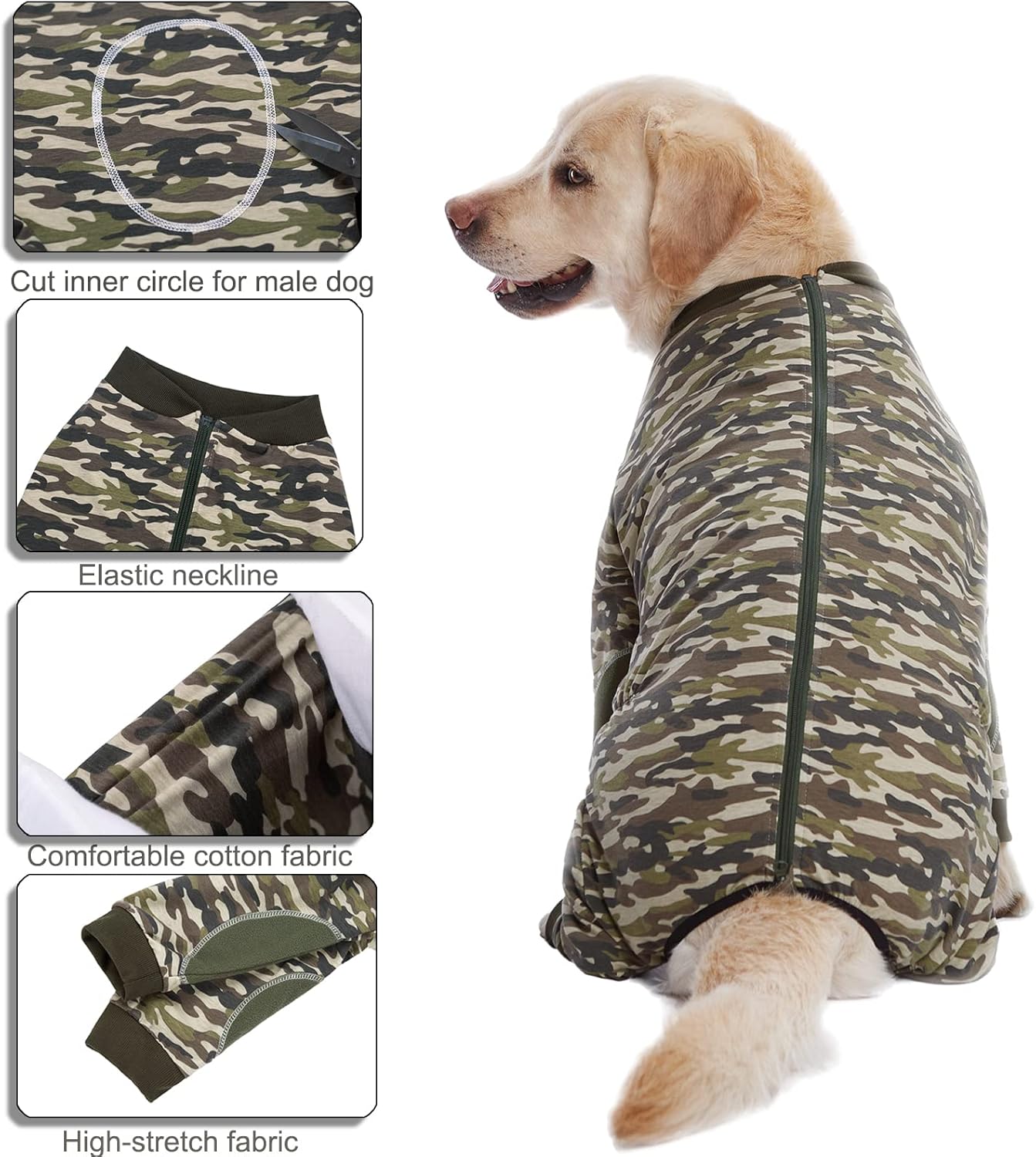 Yeapeeto Dog Onesie Surgery Recovery Suit for Large Medium Bodysuit Dogs Pajamas PJS Full Body for Shedding, Prevent Licking, Wound Protection, Cone Alternative (6XL, Camo)