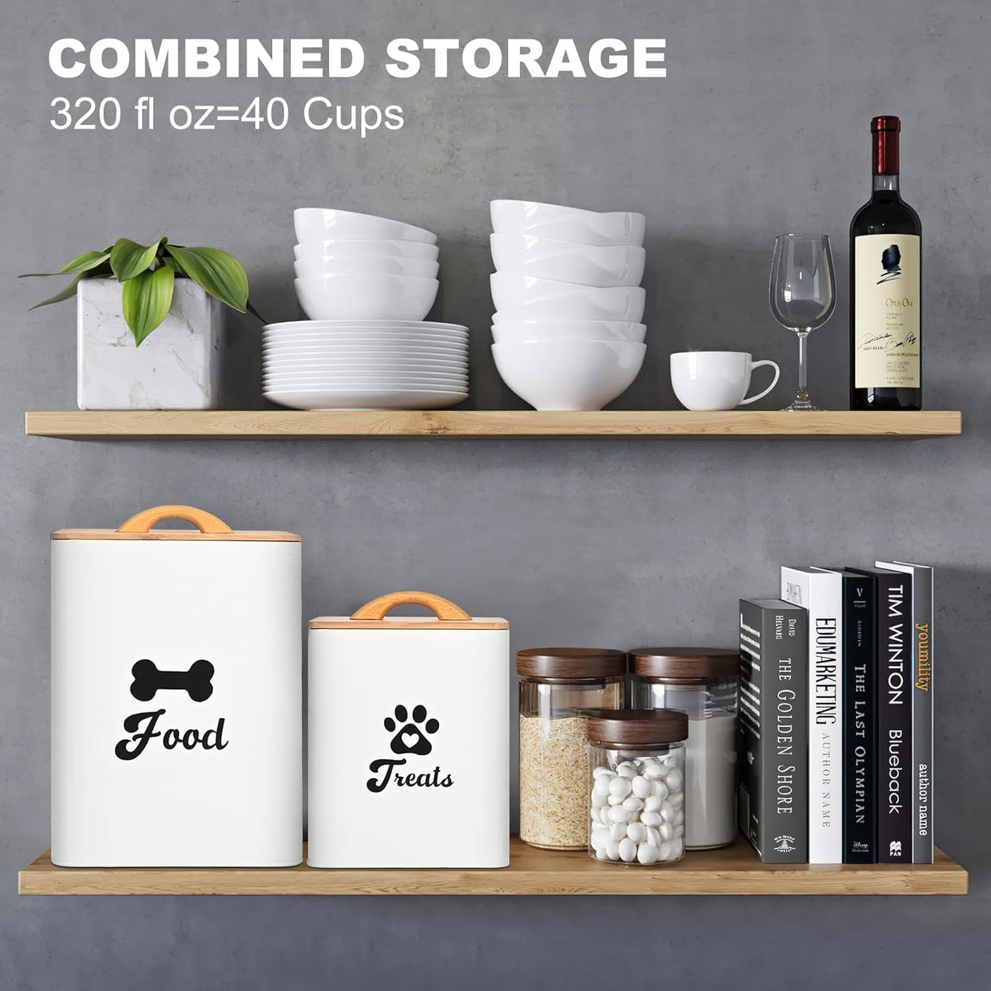 Dog Treat Container 2PCS, Dog Food Storage Container with Lids Airtight, Dog Treat Jars for Kitchen Counter-7+3Lbs, Small Dog Cookie Jar for Storage, (Upgraded) White