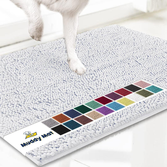 Muddy Mat® Original Dog Door Mat for Muddy Paws, Super Absorbent Microfiber, Non-Slip Washable Pet Rug, Quick Dry Chenille Entryway Carpet, Machine Washable Indoor Outdoor mat, White 48"x72"