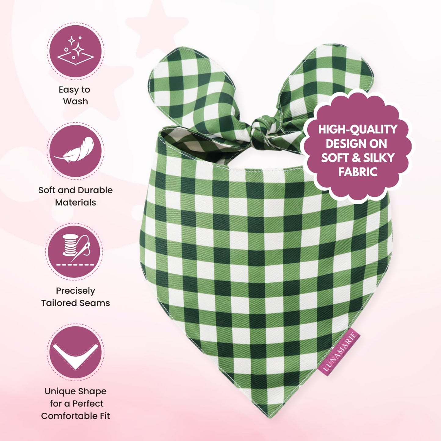 LunaMarie - Luxury Pet Birthday Bandanas -Premium & Silky Poly Fabric | 100% Handmade | Custom Shape Dual Layered (Olive, Medium)