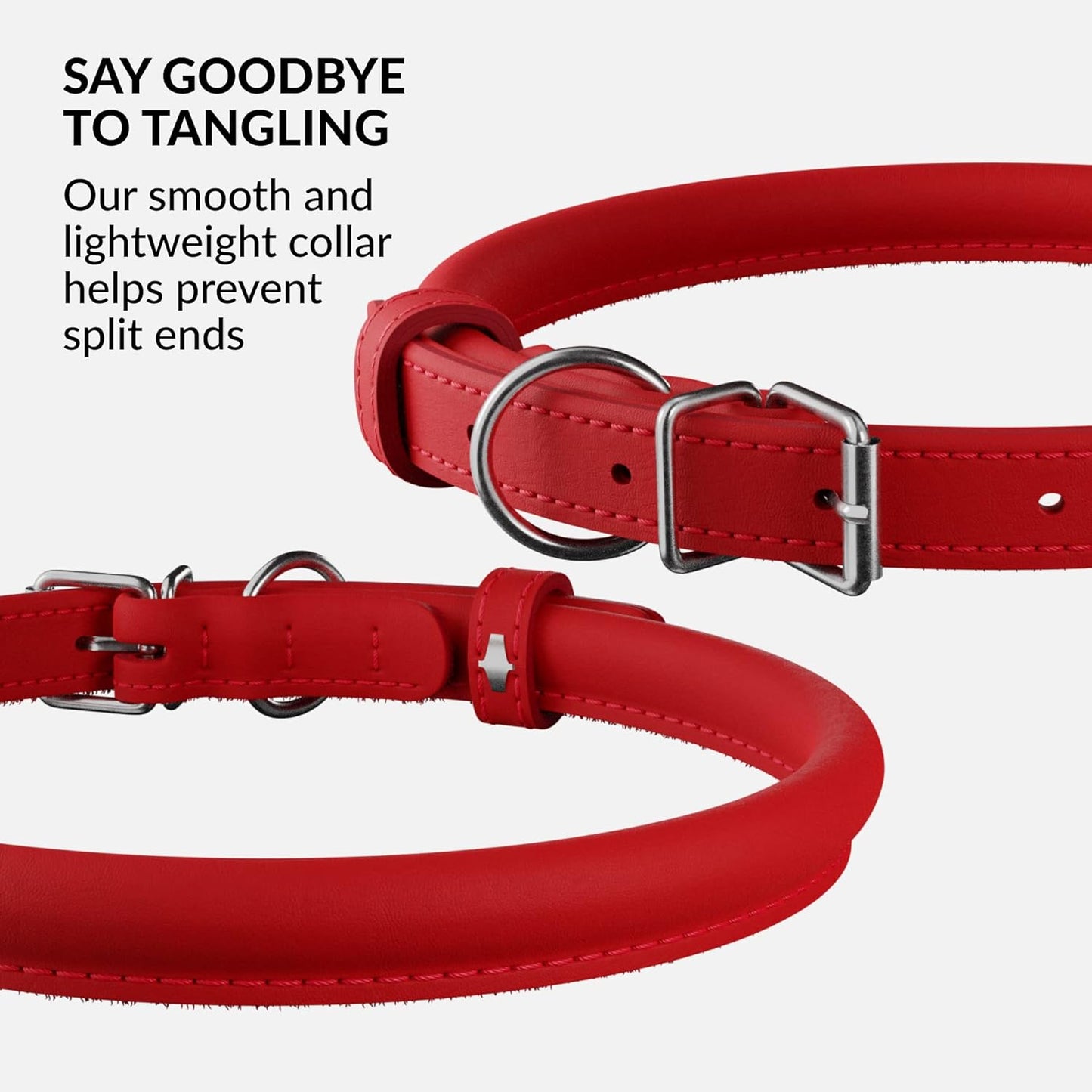 CollarDirect Rolled Leather Dog Collar, Soft Padded Round Puppy Collar, Handmade Genuine Leather Collar Dog Small Large Cat Collars 13 Colors (8-11 Inch, Red Smooth)