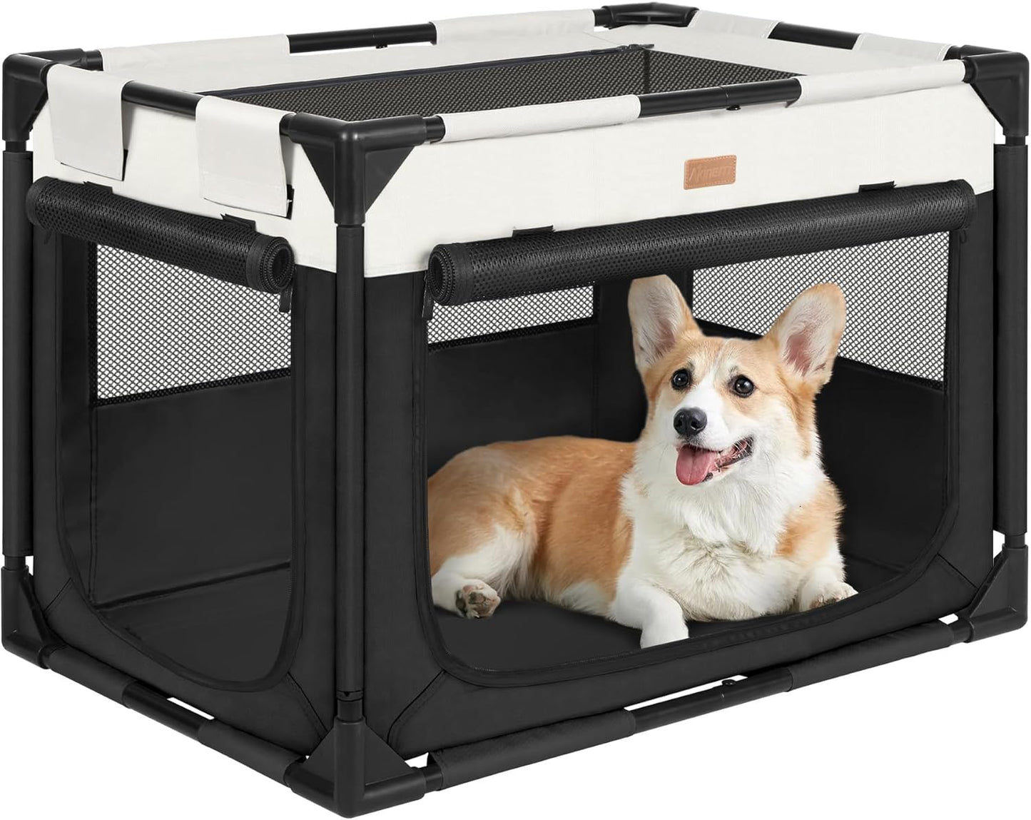 Dog Crate - Soft Pet Kennel for Dogs/Cats, 3-Door Breathable Travel Cage with Mesh Window, Portable Dog Kennel for Indoor & Outdoor，Black-M
