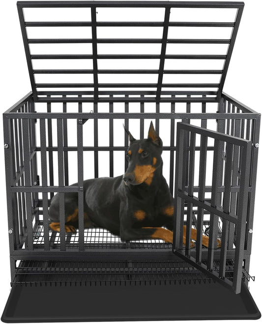 Confote 37" Heavy Duty Dog Crate Cage Kennel Metal Pet Crate Indoor Outdoor Pet Kennel for Small Dogs with Removable Tray, Double Door