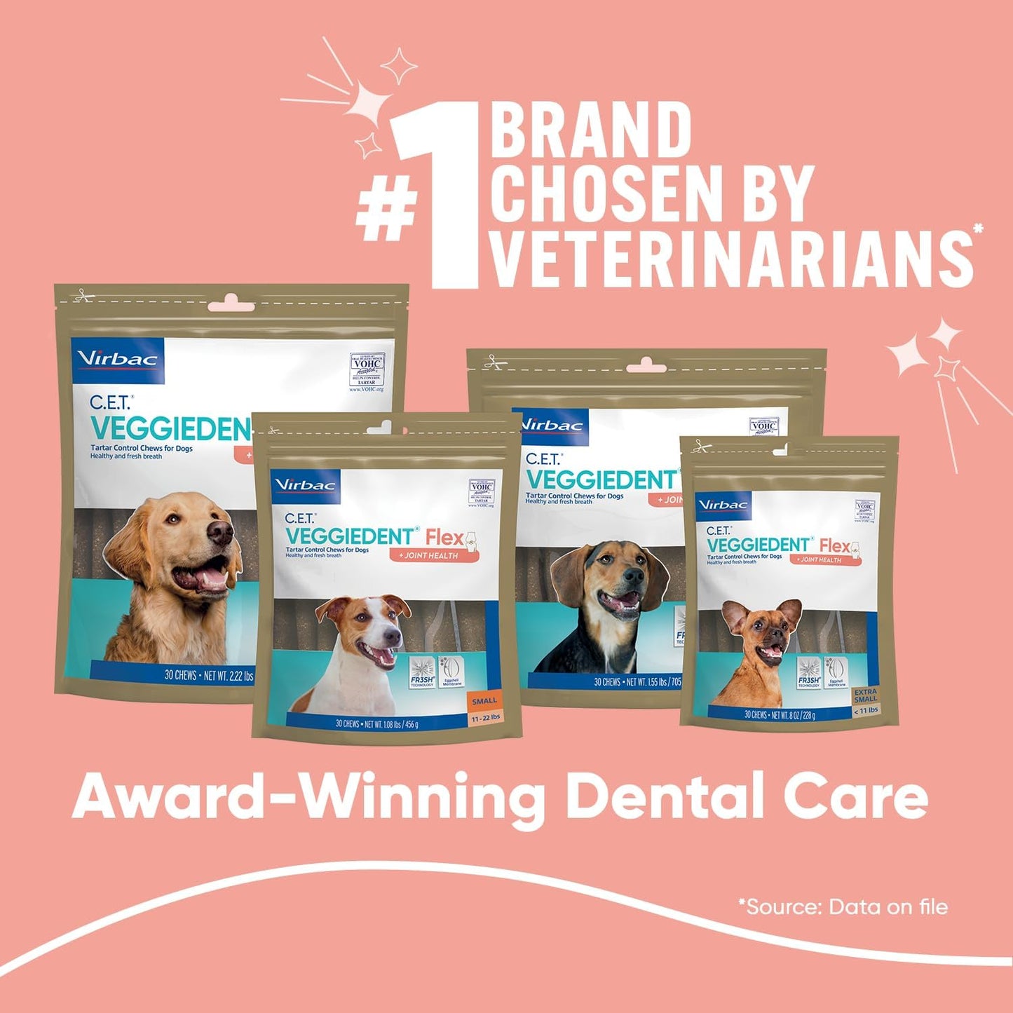 Virbac C.E.T. VEGGIEDENT Flex Tartar Control Chews for Dogs - Small