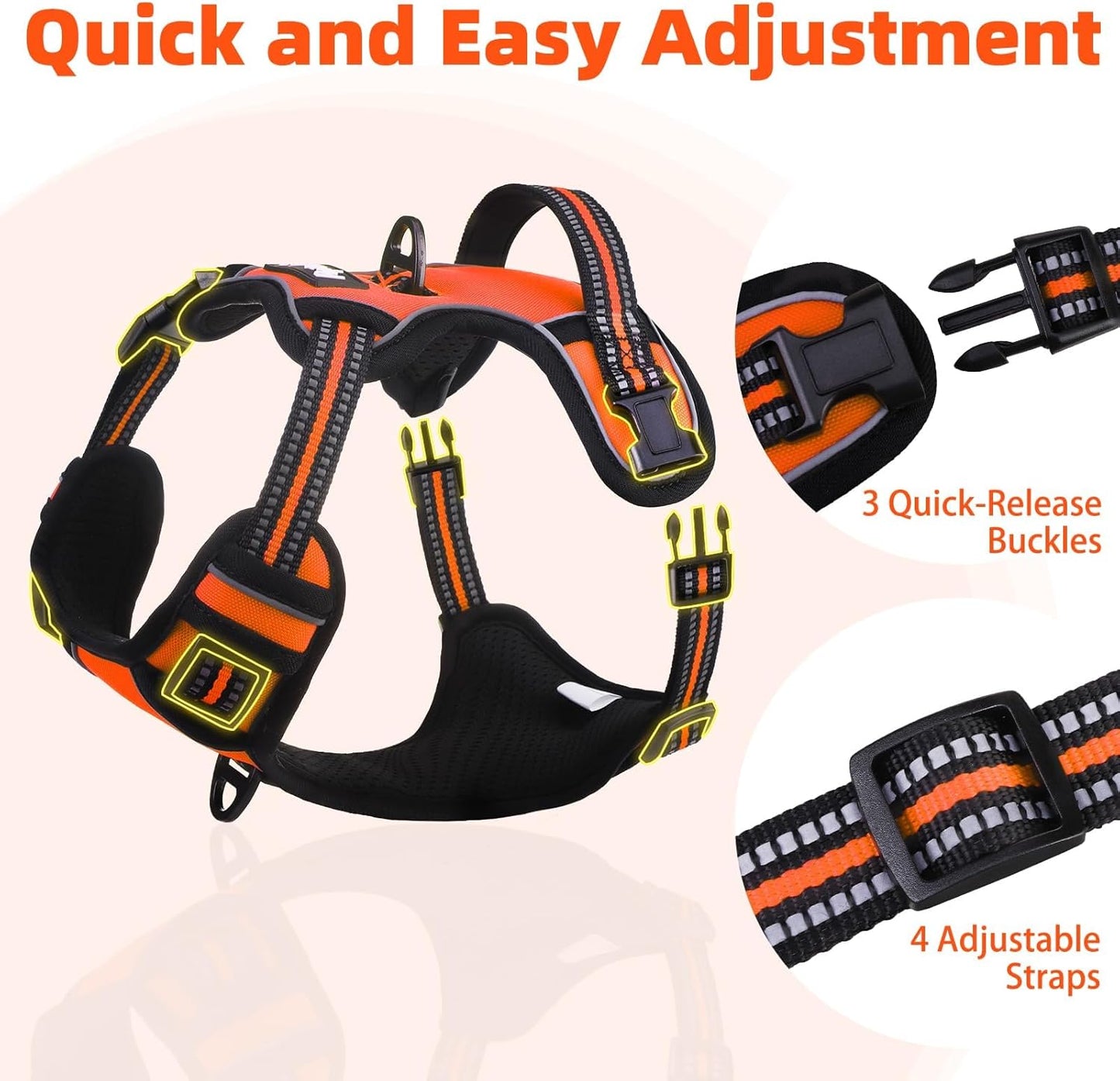 PUPTECK No Pull Dog Harness Small Sized, Adjustable Reflective Dog Harness with Handle Easy Control, Comfortable Soft Padded Pet Vest Harness for Small Dogs, Orange S