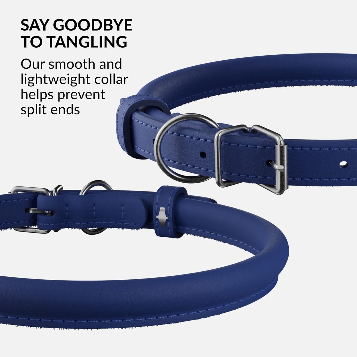 CollarDirect Rolled Leather Dog Collar, Soft Padded Round Puppy Collar, Handmade Genuine Leather Collar Dog Small Large Cat Collars 13 Colors (8-11 Inch, Deep Blue Smooth)