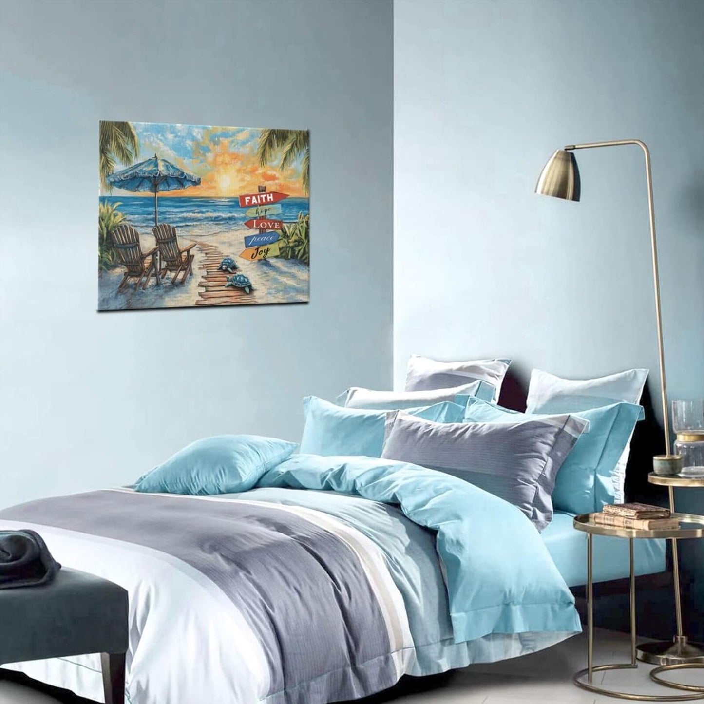 Beach Ocean Bathroom Pictures Wall Art, Seaside Coastal Bathroom Wall Decor, Sunrise Framed Painting Canvas Artwork for Bedroom Living Room Decorations 24"L x 20"W