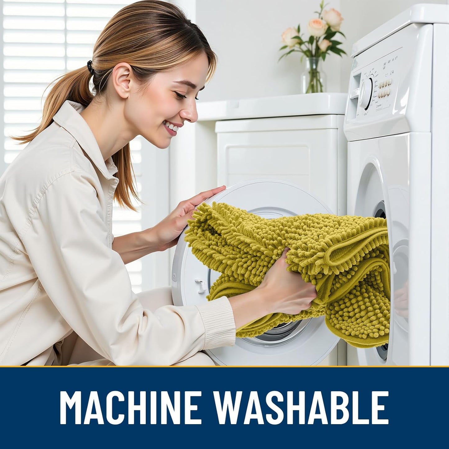 Smiry Dog Door Mat for Muddy Paws 36x24, Absorbs Moisture and Dirt Doormat, Non-Slip Washable Quick Dry Chenille Front Door Mat Indoor Entrance, Entryway Carpet for Inside Floor, Mustard Yellow