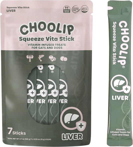 Squeeze Vita Stick Lickable Treats for Dogs & Cats. 7 Liver Support Sticks with Essential multivitamins. Soft and Tasty Paste for All Life Stages, Supporting Liver Health