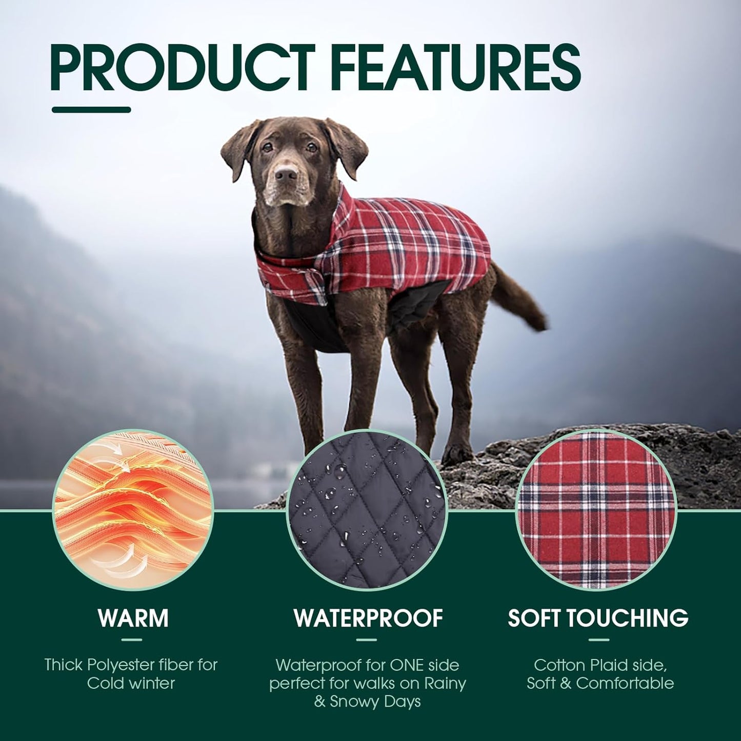 Kuoser Warm Dog Coat, Waterproof Dog Coats for X-Small Dogs, Adjustable Durable Doggie Winter Jacket Reversible Cozy Puppy Cold Weather Apparel from Small to Large Breed, Red XS