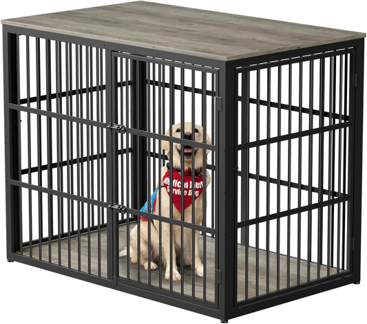 Lyromix 48'' XXL Dog Crate Furniture with 3 Doors, Wooden Crate End Table Heavy Duty Indoor Combination Cage for Medium to Large Dogs, Multiple Units Can be Combined, Grey