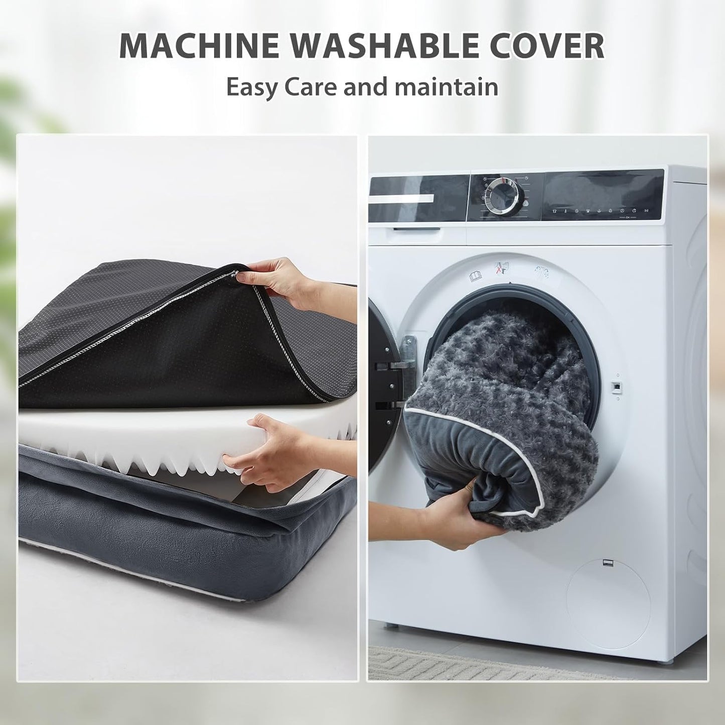 BFPETHOME Extra Large Orthopedic Dog Bed, L-Shaped Pet Bed for Dogs up to 100 lbs, Waterproof, Removable Washable Cover, Non-Slip Base, 48 x 35 x 7.5 inches, Dark Grey