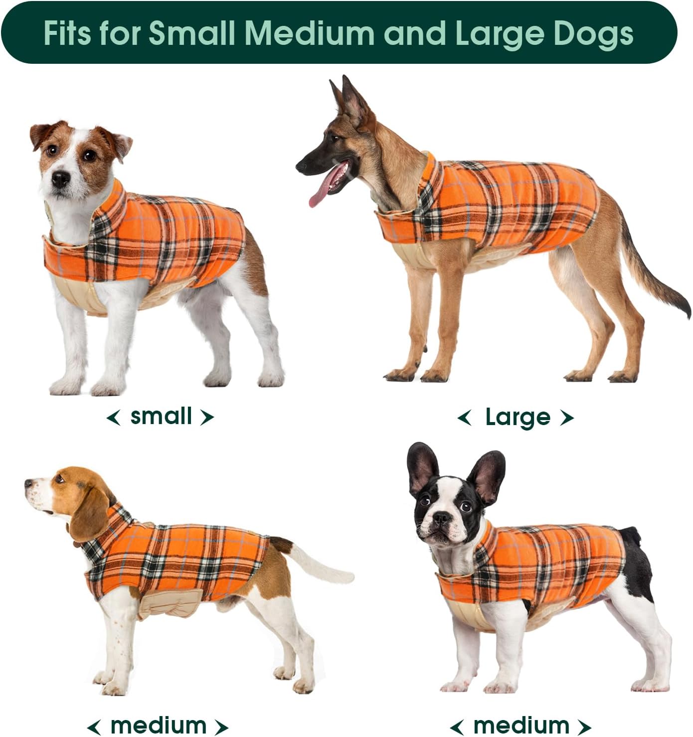 Kuoser Warm Dog Coat, Waterproof Dog Jacket for Extra Large Dogs, Adjustable Durable XXXL Doggie Winter Coat Reversible Puppy Cold Weather Apparel for Large Breed, Orange 3XL