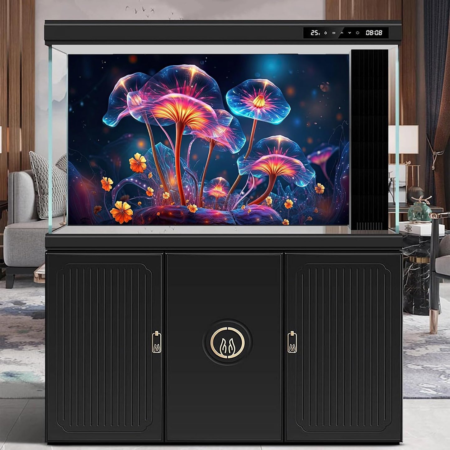 Flower Aquarium Background Modern Style Bluebell Blooming Flower Floral Design Terrarium Background Mysterious Elegant Glowing Fantasy Flower Fish Tank Backdrop Poster Decorations Vinyl 36x20in