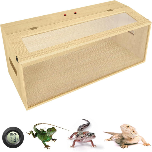 80 Gallon Reptile Terrarium, Large Snake Enclosure, Lizard and Leopard Gecko Tank With Openable Roof Door, Lockable Bearded Dragon Enclosure (Wooden, 48" L x 20" W x 20" H)