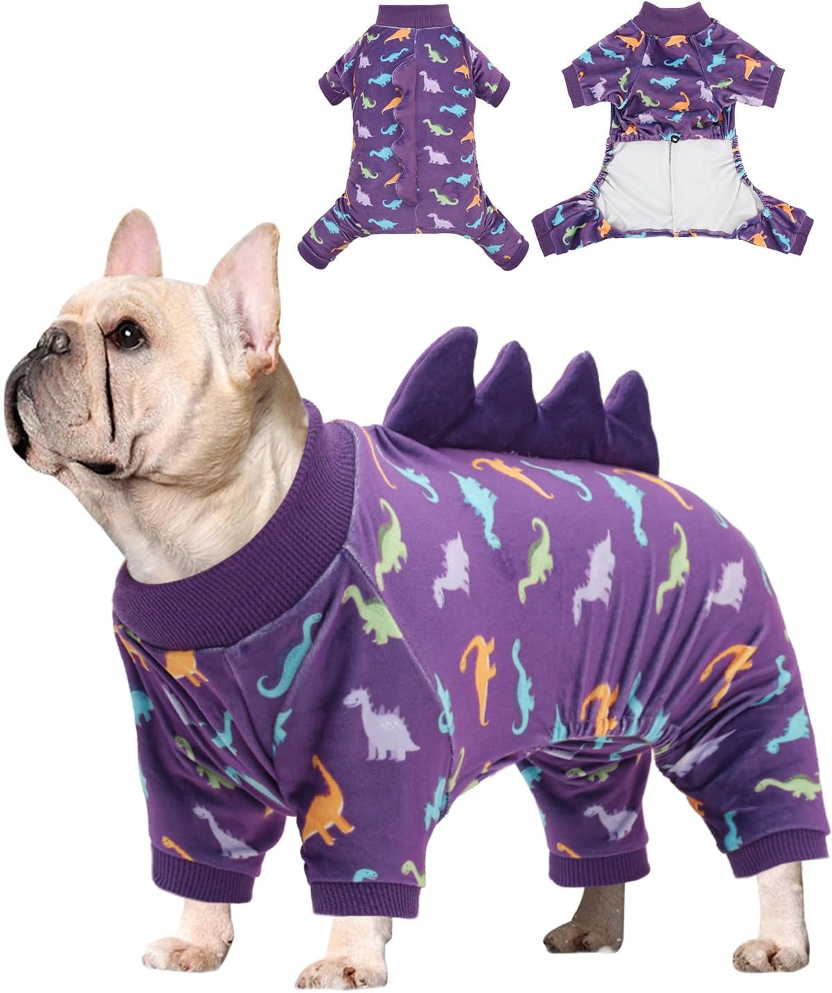 CuteBone Dinosaur Costume Dog Pajamas, Stretchy Spandex Crystal Velvet Sleepwear Coat for Small Dogs, Soft & Warm Pet Outfit Clothes for Cold Weather, Cozy Pullover Design COSP04S