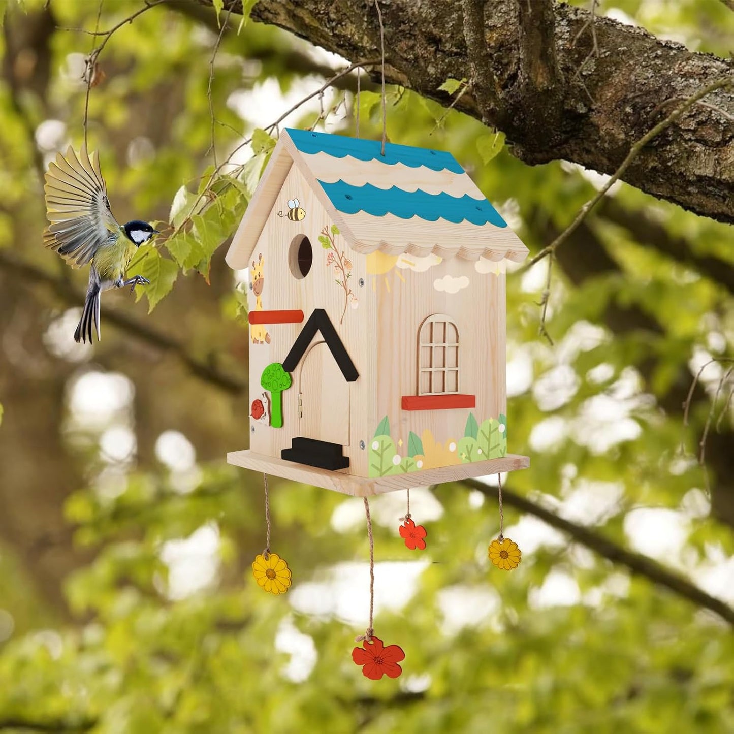 Lalafancy DIY Wooden Bird House Kit for Kids and Adults, Build it Yourself Birdhouse Kits for Outside with Paint Strips, Woodworking Adult Crafts, Hanging Birdhouse for Garden Yard Decor Gifts
