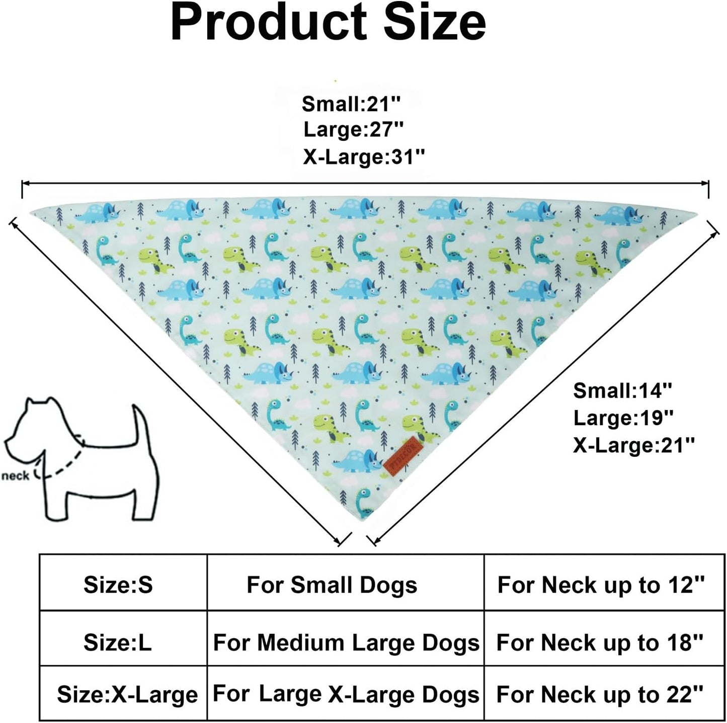 PTDECOR Dinosaurs Dog Bandana, Dinosaurs Design Reversible Pet Scarf Bib, Premium Durable Fabric, Adjustable White Green Bandanas for Small Dogs Puppies Cats(Small)