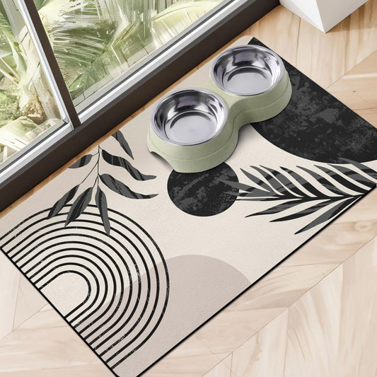Dog Food Mats for Floors Super Absorbent, Pet Cat Food Mat - Non Slip Dog Bowl Mats for Food and Water, Eco-Friendly Boho Dog Placemats Feeding Mat