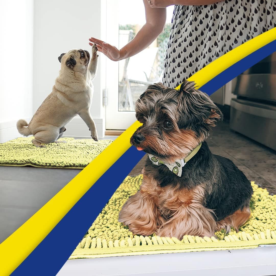 Muddy Mat® AS-SEEN-ON-TV Highly Absorbent Microfiber Door Mat and Pet Rug, Non Slip Thick Washable Area and Bath Mat Soft Chenille for Kitchen Bathroom Bedroom Indoor and Outdoor - Yellow 24" x 96"