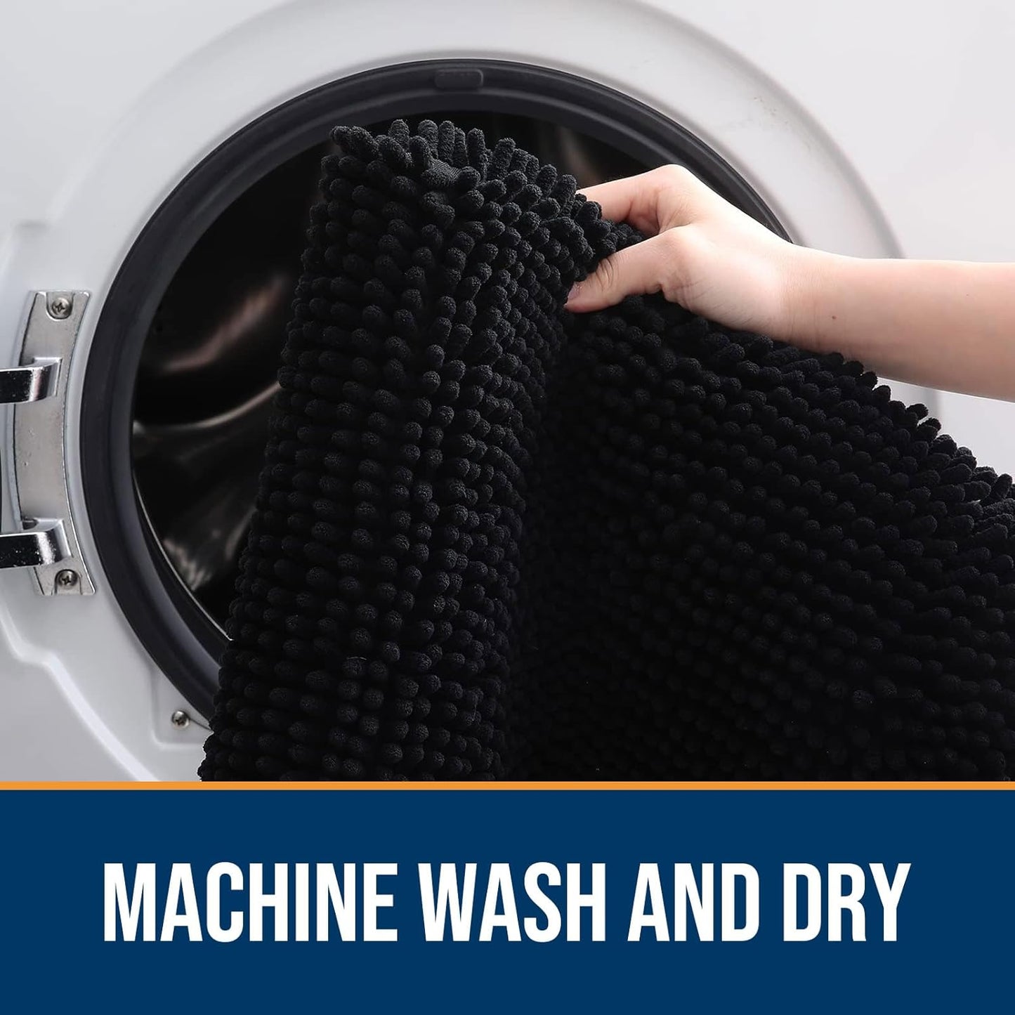 OLANLY Dog Door Mat for Muddy Paws 59x35, Absorbs Moisture and Dirt, Absorbent Non-Slip Washable Doormat, Quick Dry Chenille Mud Mat for Dogs, Entry Indoor Entryway Carpet for Inside Floor, Black