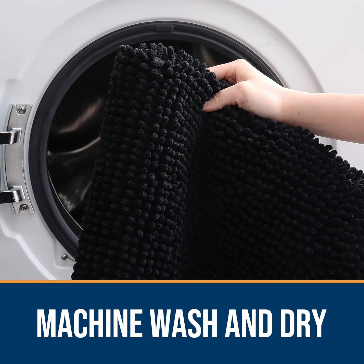 OLANLY Dog Door Mat for Muddy Paws 47x17, Absorbs Moisture and Dirt, Absorbent Non-Slip Washable Doormat, Quick Dry Chenille Mud Mat for Dogs, Entry Indoor Entryway Carpet for Inside Floor, Black