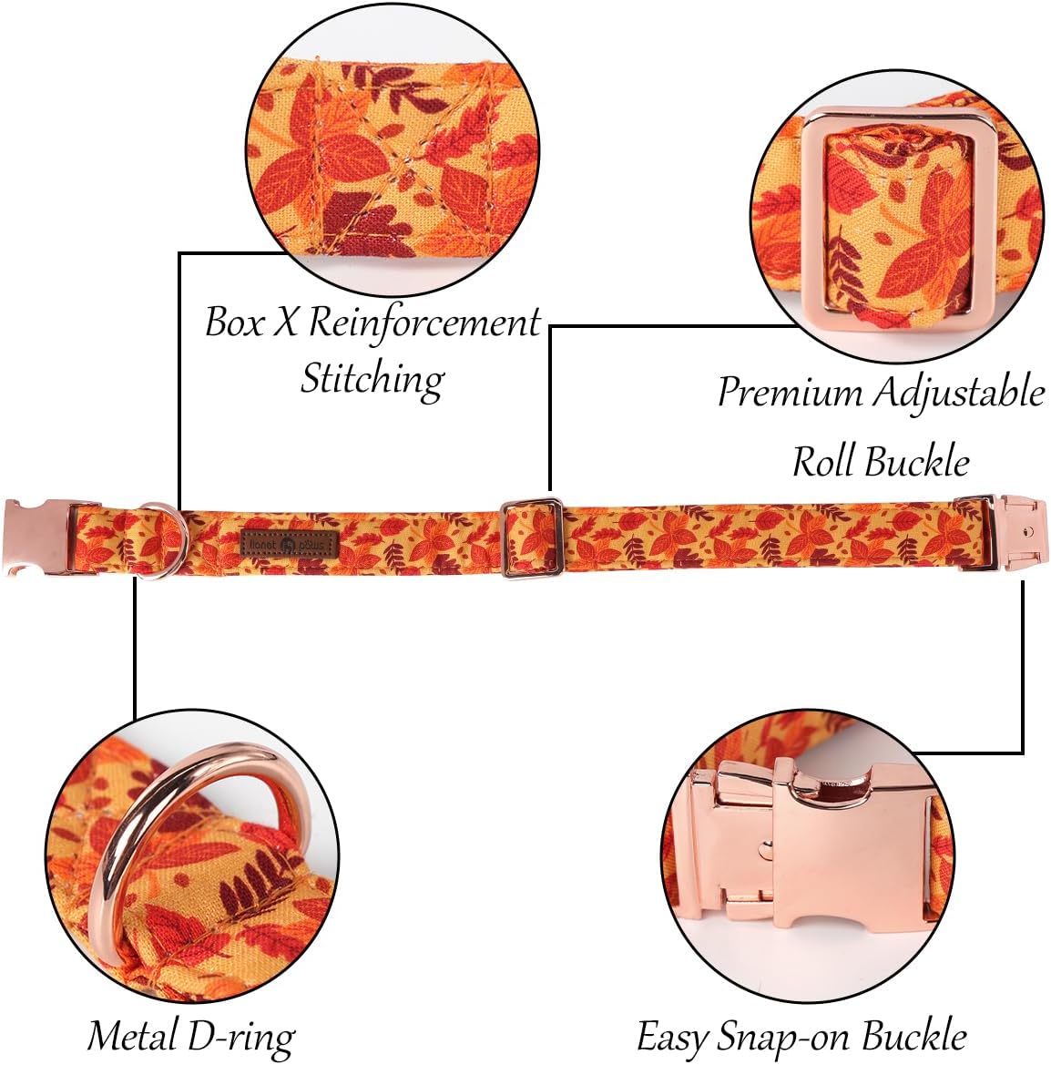 Lionet Paws Dog Collar with Bowtie - Cute Cotton Adjustable Fall Bowtie Dog Collar with Metal Buckle for Small Medium Large Dog Girl Boy Gift, L, Neck 16-24in