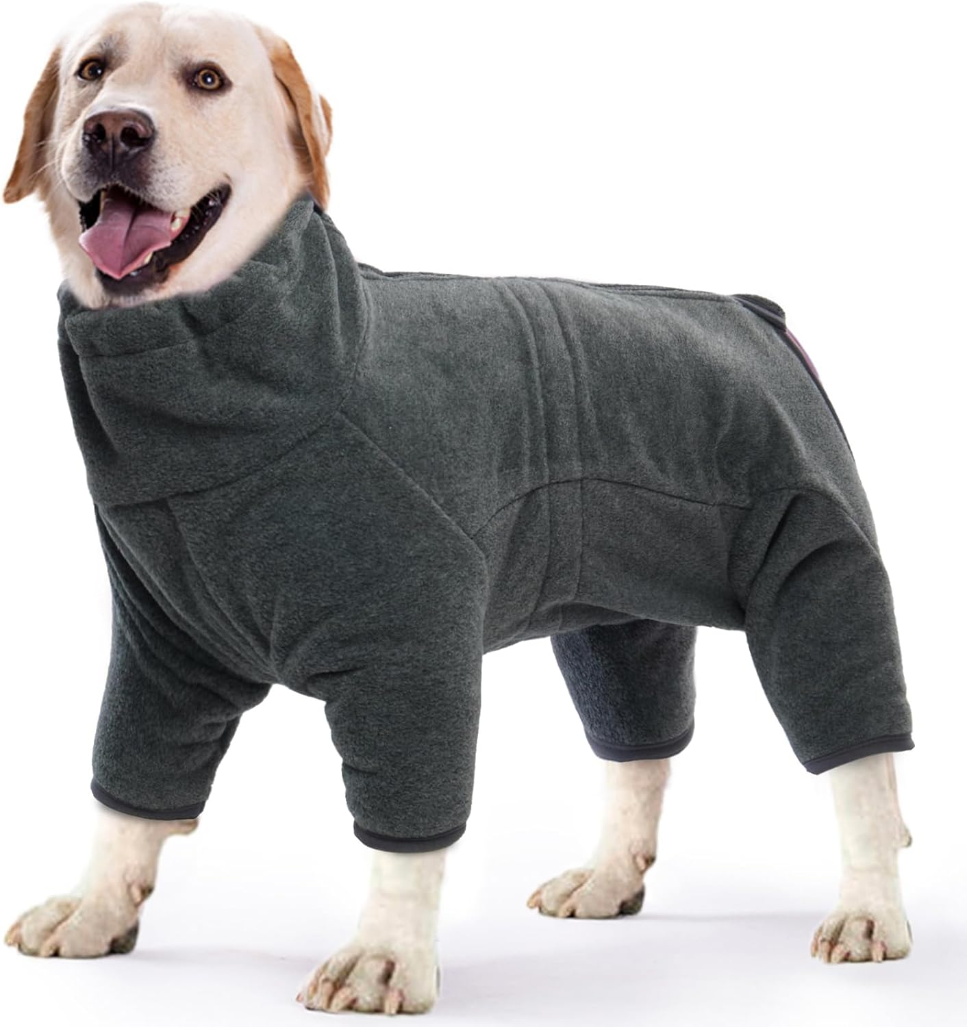 ROZKITCH Large Dog Sweaters for Male Dogs, Pet Windproof Warm Cold Weather Jacket Vest Cozy Jumpsuit Apparel Outfit Clothes for Small Medium Large Dog Walking Hiking Sleep Grey 2XL