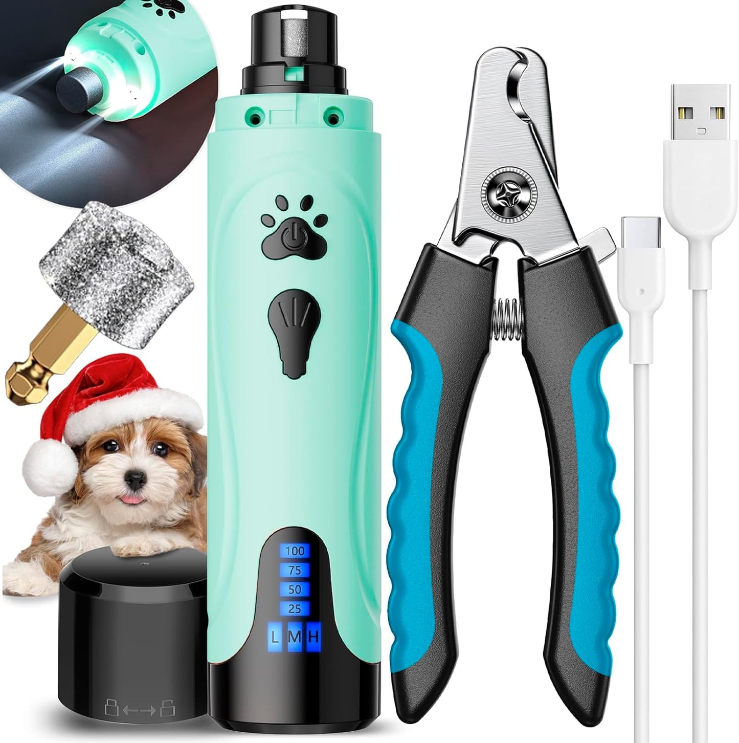 YABIFE Dog Nail Grinder, Dog Nail Trimmers and Clippers Kit, Super Quiet, Rechargeable, for Small Large Dogs & Cats Toenail & Claw Grooming,3 Speeds