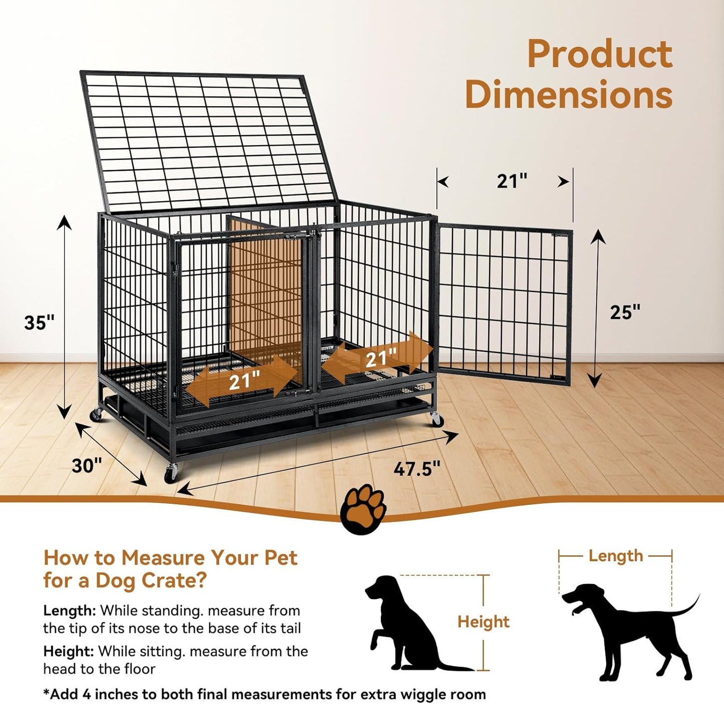 Oranland 48 inch Wire Dog Crate with Divider,2025 New Upgraded Stackable Dog Crate for Nursing Mother Dogs & Puppies,Large Dog Kennel with Reinforced Frame,Sturdy Locks Design/Removable Tray