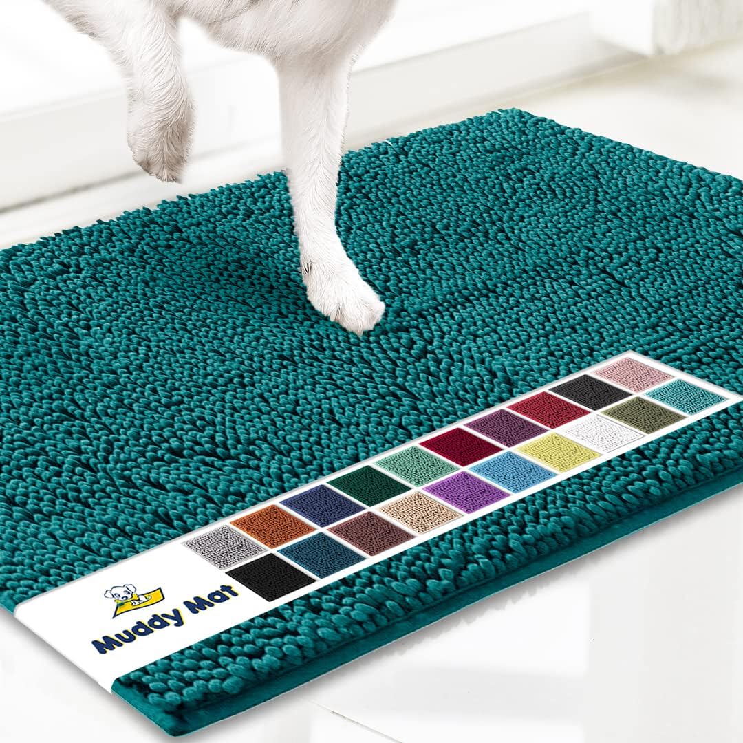 Muddy Mat® AS-SEEN-ON-TV Highly Absorbent Microfiber Door Mat and Pet Rug, Non Slip Thick Washable Area and Bath Mat Soft Chenille for Kitchen Bathroom Bedroom Indoor and Outdoor - Teal 24" x 72"