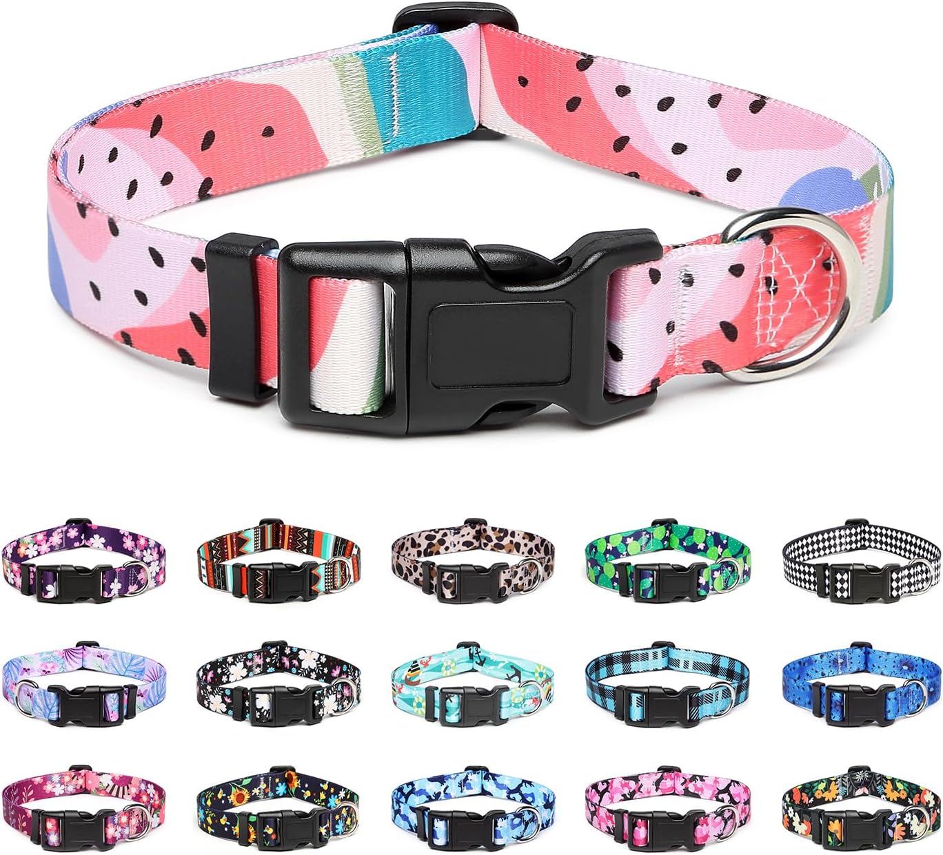 Mercano Adjustable Dog Collar - Special Design Patterns, Soft Nylon Comfortable Durable Pet Collar for Small Medium Large Dogs (S, Watermelon)