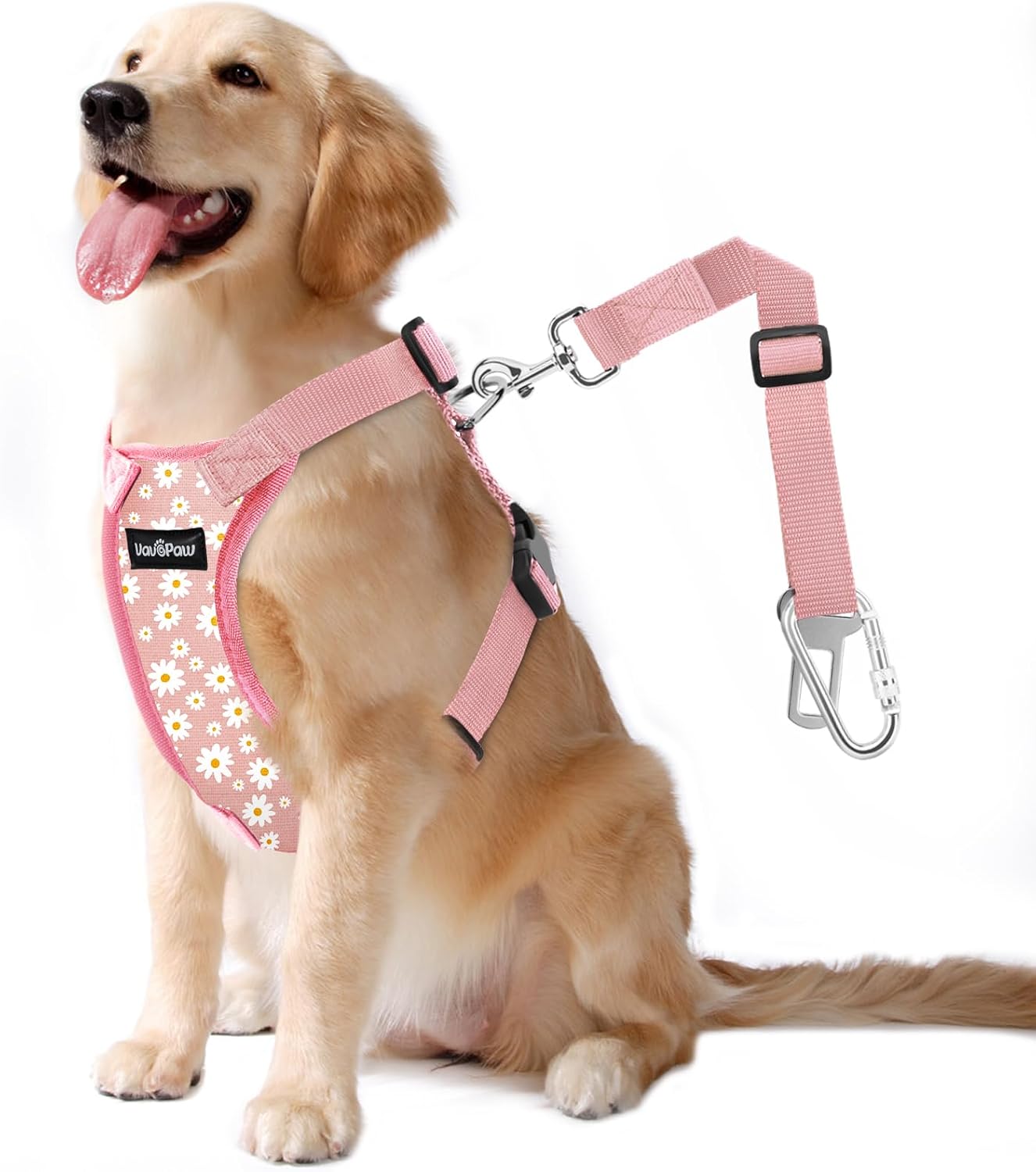 Dog Seat Belt, Safety Vest Dog Car Harness with Adjustable Buckle Dog Seat Belt for Vehicle Nylon Pet Safety Seat Belts Heavy Duty(XL, Pink Daisy)