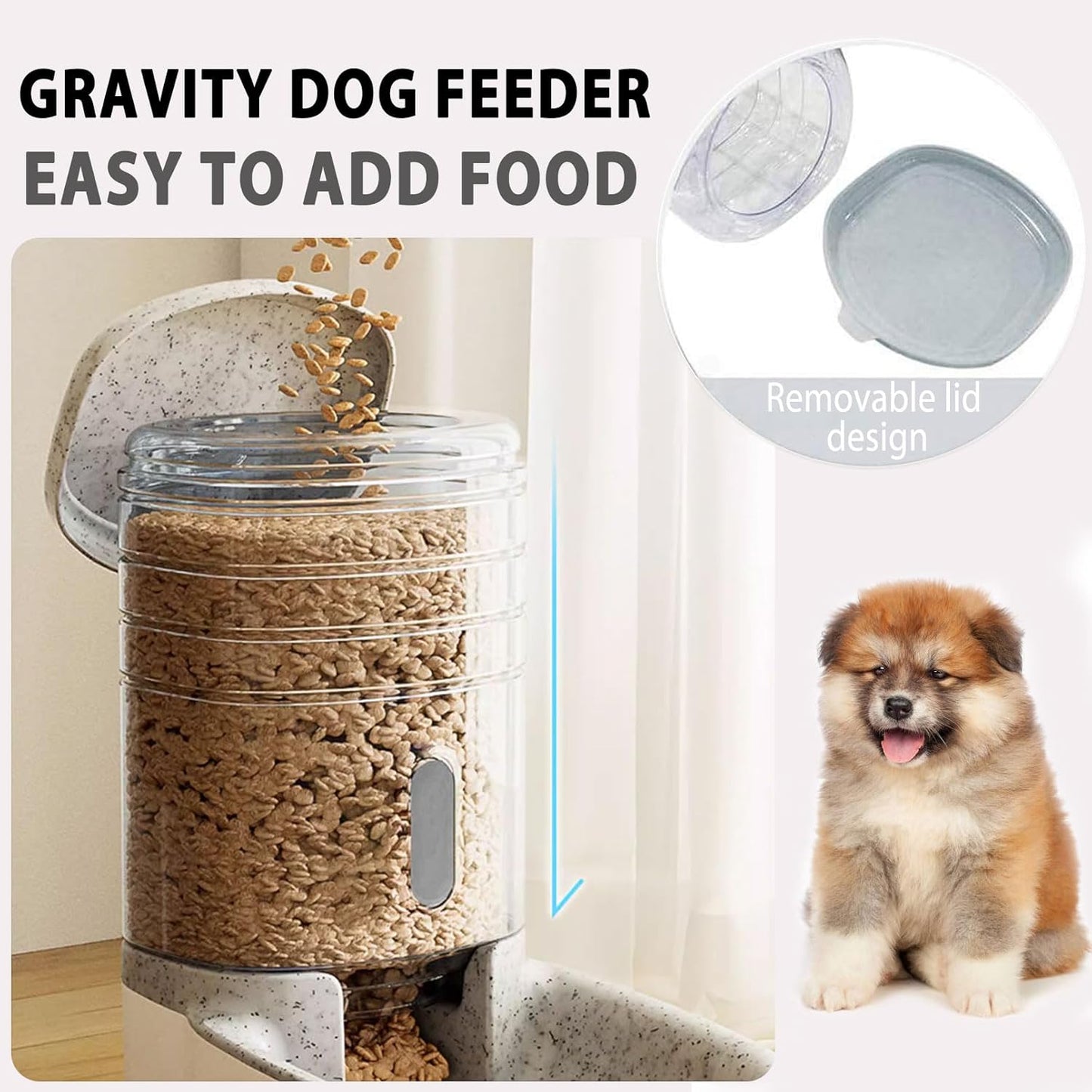 kathson Automatic Replenish Dog Food Dispenser Station,Easily Clean,1 Gallon Gravity Feeder Cat Eating Bowl,Large Capacity Pet Self Feeding for Dogs, Cats Small Pets Puppy Kitten Rabbit Bunny